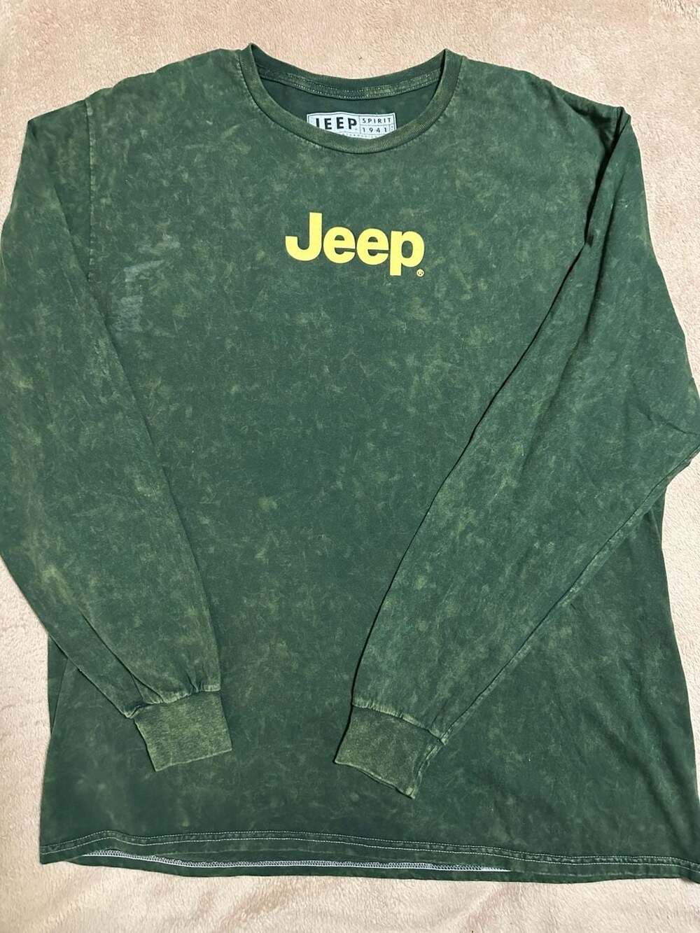 Jeep Spirit Green Mineral Wash Long Sleeve Graphic T-Shirt Size Medium